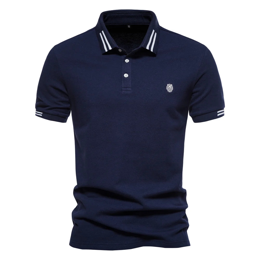 Stribet Polo Shirt Til Mænd Med Korte Ærmer Og Broderet Logo 0