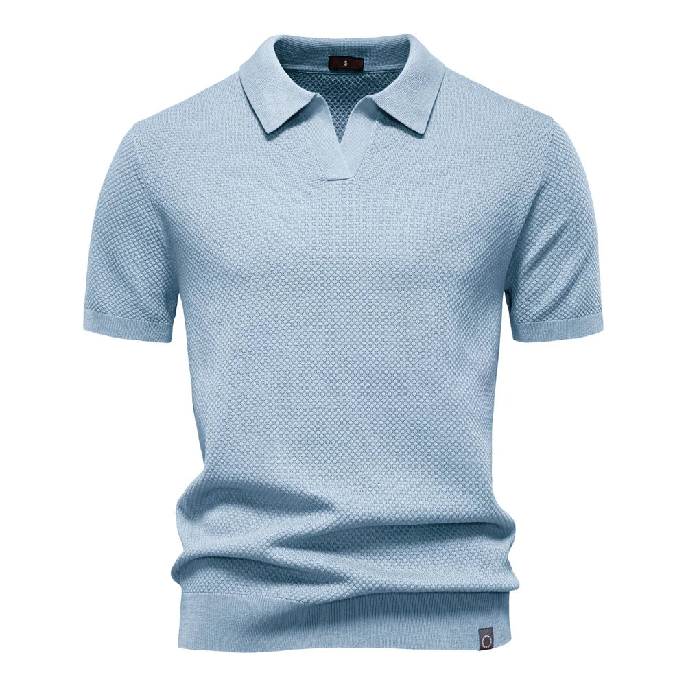 Struktureret Kortærmet Polo Shirt Til Mænd | Moderne Design Med Split Halsudskæring 8